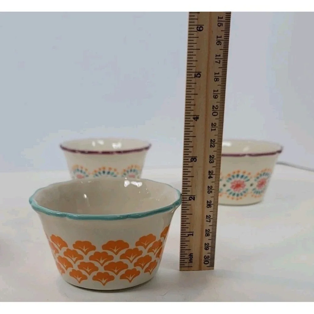 Pioneer‎ Woman Floral Dessert Condiment Dip Prep Bowls Set of 4 Rippled Edge